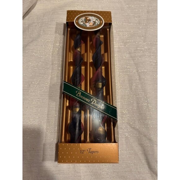 Vintage beeswax taper candles - red/gold/plaid NEW IN BOX - Picture 1 of 4